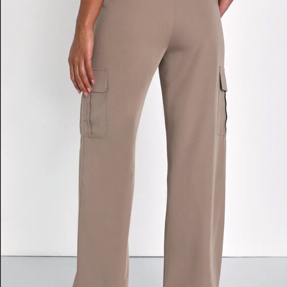 Lulus Stepped-up Style Taupe Wide-leg Utility Pants - Size S - Picture 2 of 4